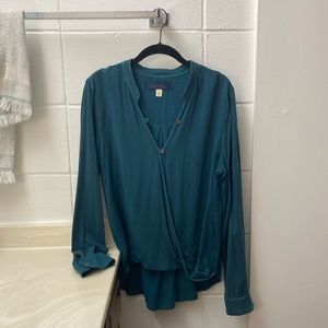 Faux Wrap blue Tunic Shirt | medium | sea green blue